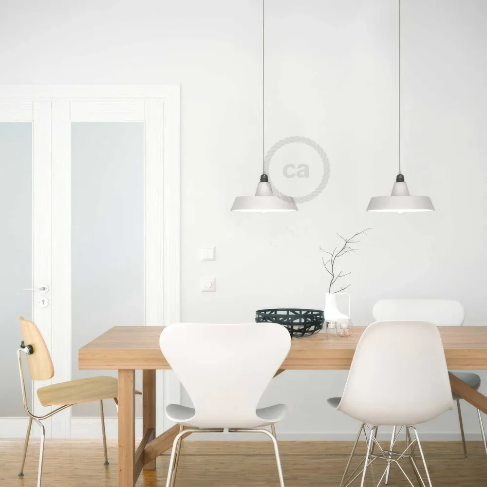 Abat-jour industriel en céramique pour suspension - Fabriqué en Italie - Blanc brillant