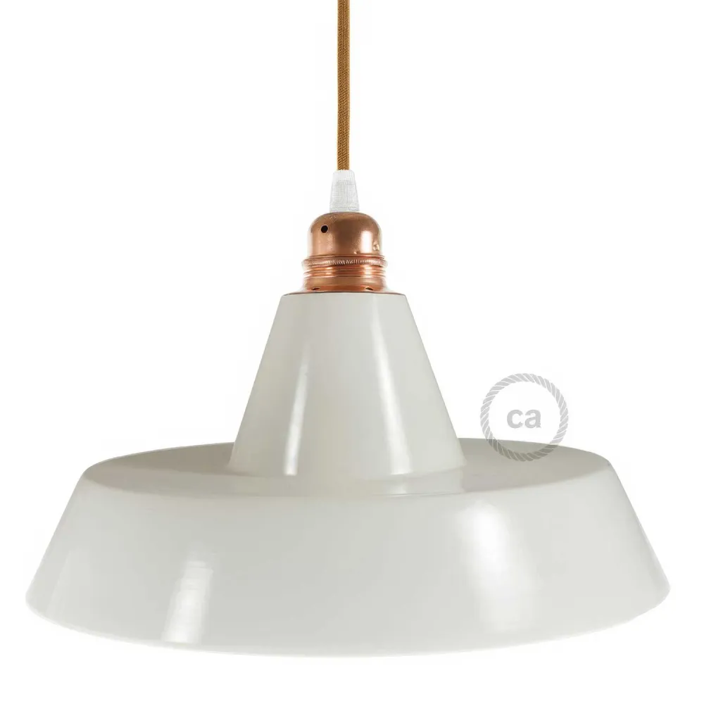 Abat-jour industriel en céramique pour suspension - Fabriqué en Italie - Blanc brillant