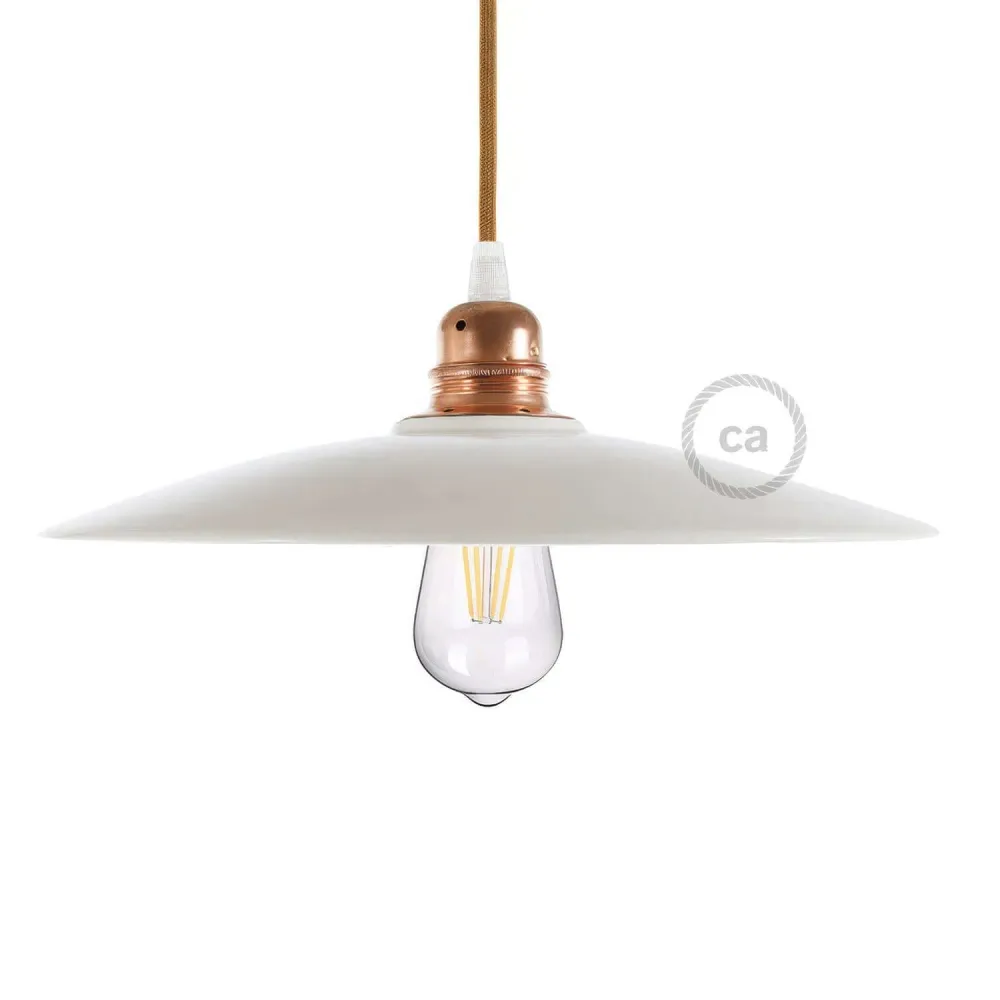 Abat-jour plat en céramique pour suspension - Made Italy - Blanc brillant