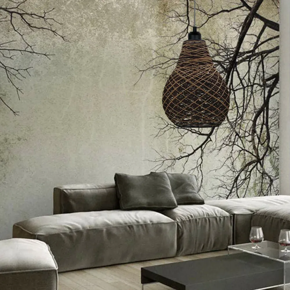 Abat-jour en rotin tressé hauteur réglable – Suspension lustre créatif pour lampe ou lampadaire sur pied, style naturel pa...