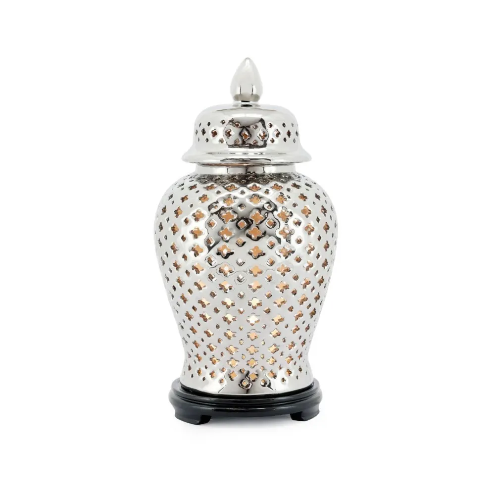 Abhika Lampe De Table Ming Croix Argentée | H 48 cm