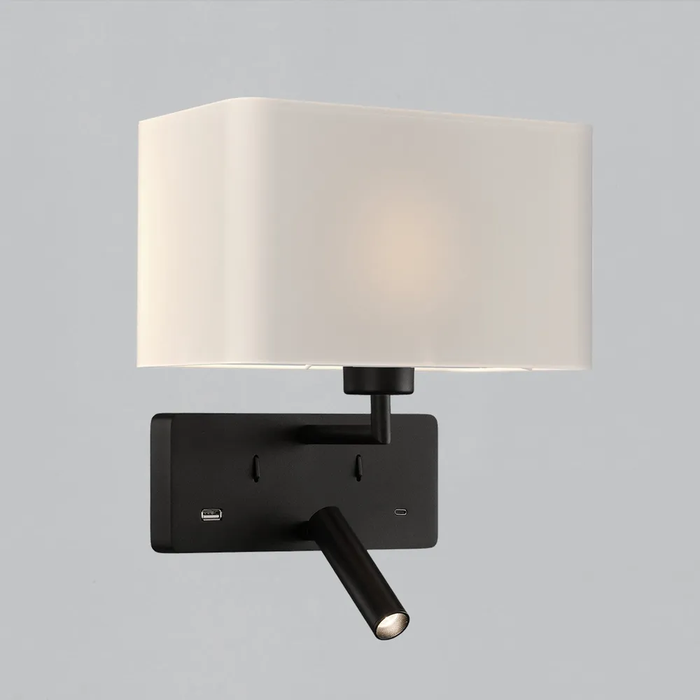 ACB Romeo Wall Light 16/3971 Textured Black, 3W 3000K 285lm LED + 15W E27 LED, CRI90, Two Switches, Adjustable, USB, USBC...