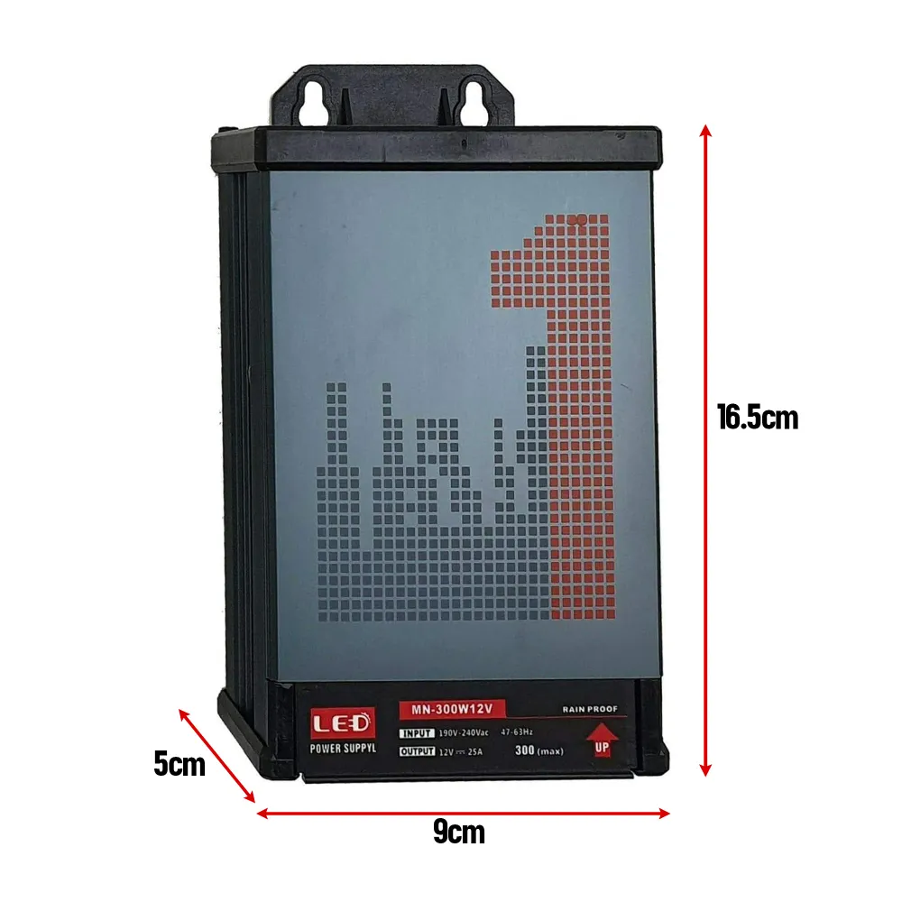 Adaptateur DC 12V 300W IP45 Pluie Extérieur 25A LED Driver AC 190-240V