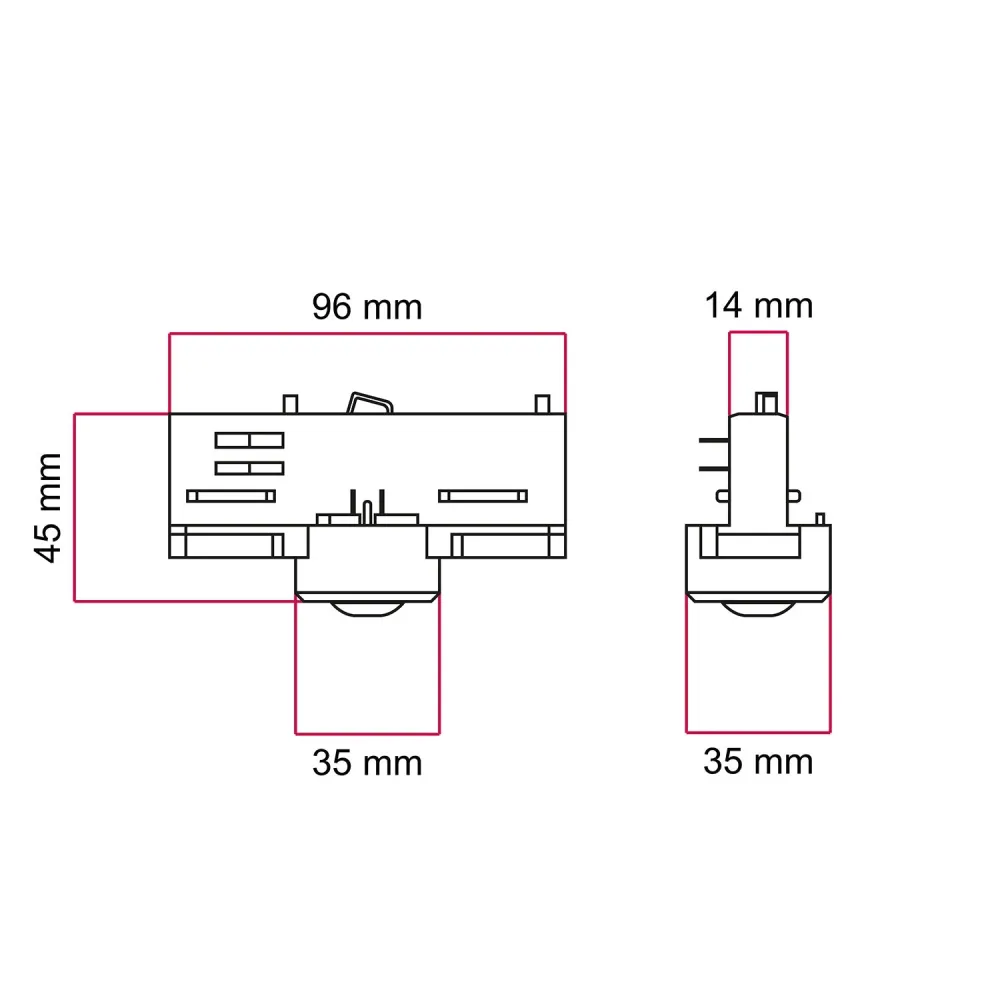 Adaptateur Eutrac noir pour rail triphasé - pour suspension