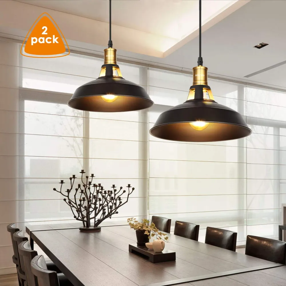 Albrillo Lot de 2 Suspension Luminaire Industrielle, Plafonnier Rétro en Noir Classique