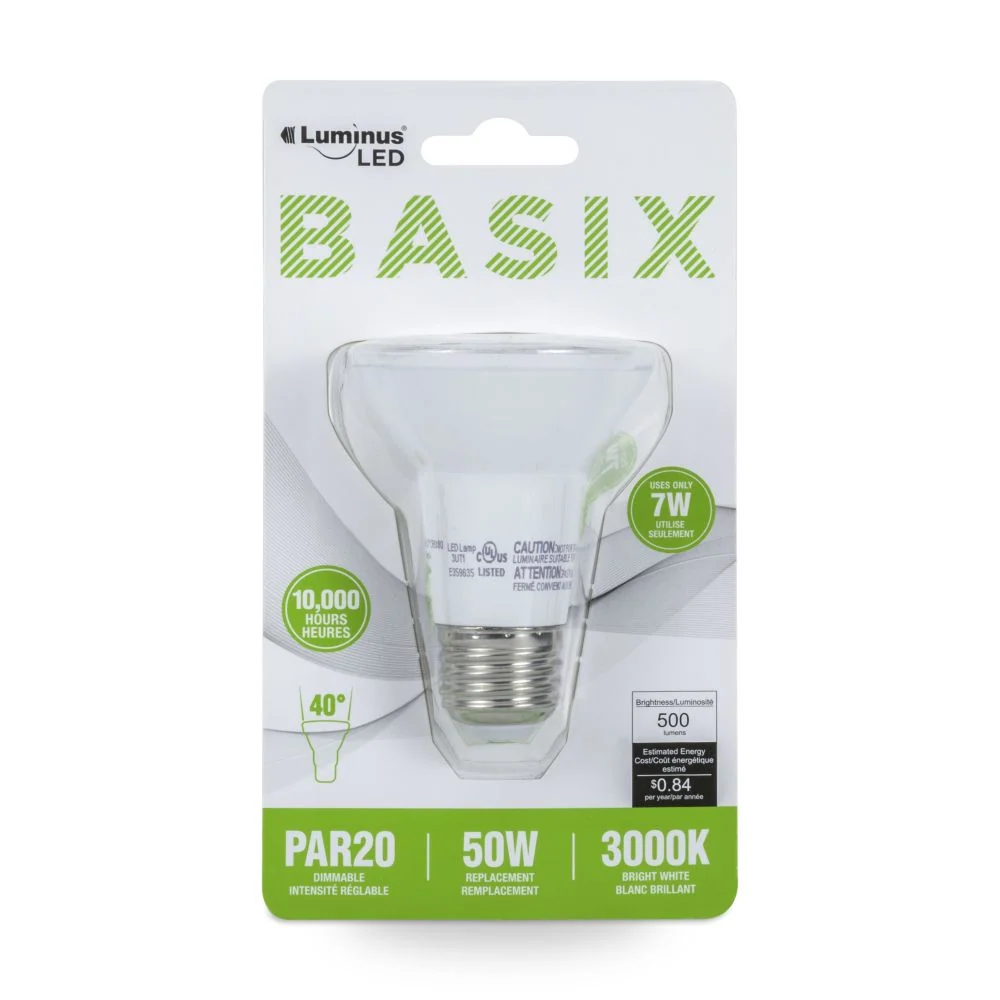 Ampoule DEL type PAR20 7W / 500L blanc brillant Luminus