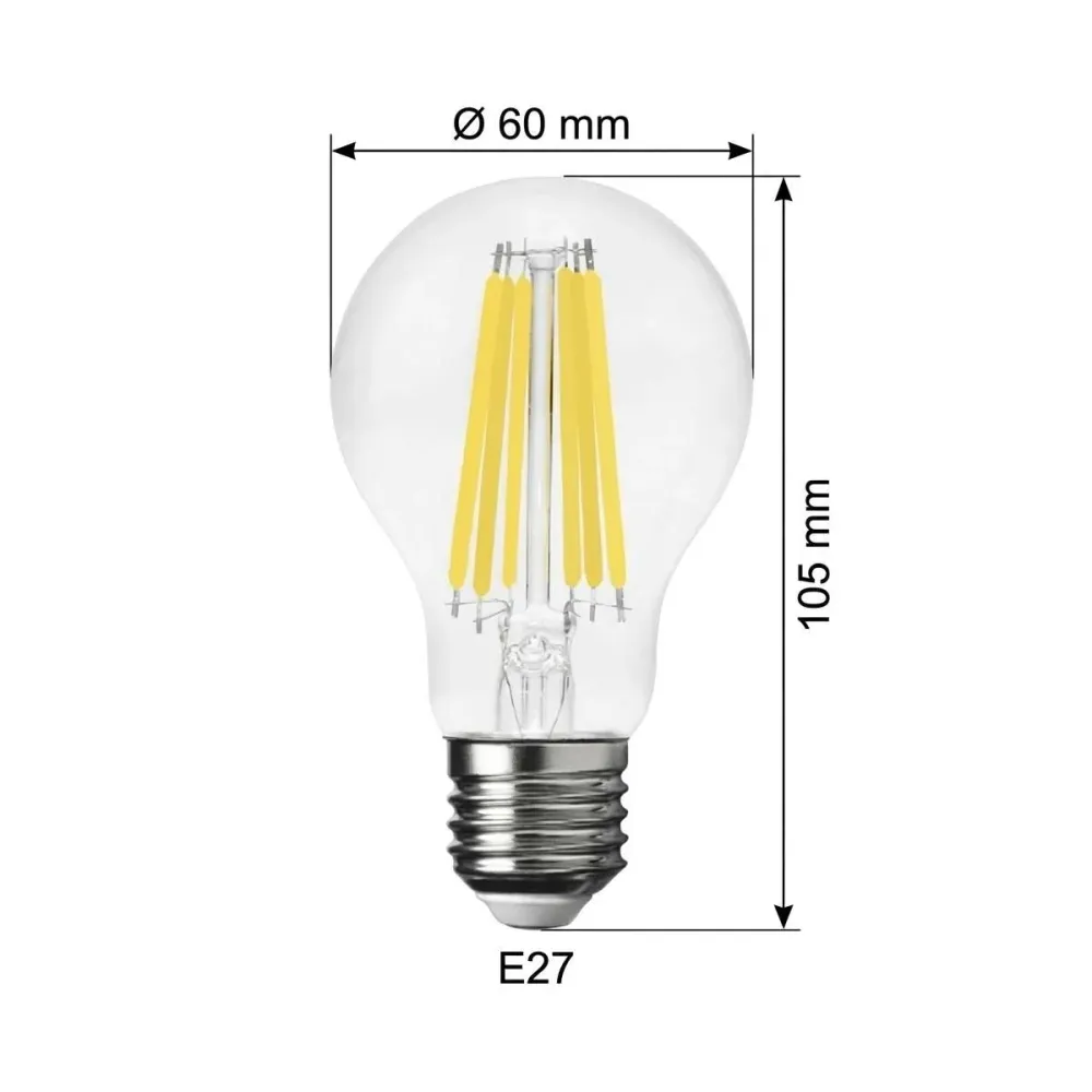 Ampoule goutte à filament LED E27 16W verre transparent 2100 lumen 3000K