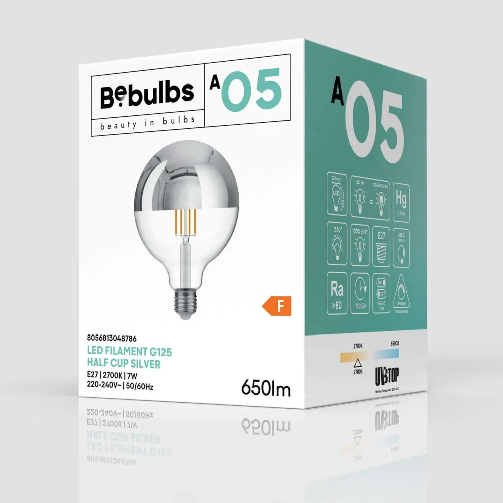 Ampoule LED Demi-Sphère Argent Globe G125 7W 650Lm E27 2700K Dimmable - A05