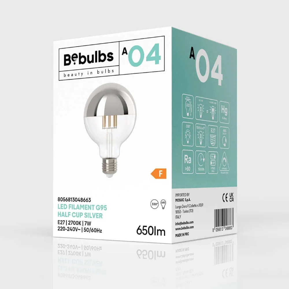 Ampoule LED Demi-Sphère Argent Globe G95 7W 650Lm E27 2700K Dimable - A04