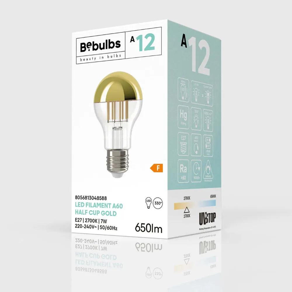 Ampoule LED Demi-Sphère Or Goutte A60 7W 650Lm E27 2700K Dimmable - A12
