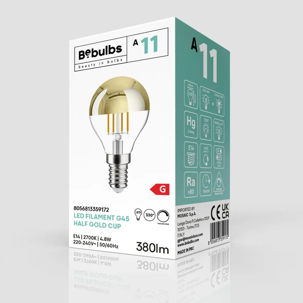 Ampoule LED Demi-sphère Or Mini Globe G45 4,8W 380Lm E14 2700K Dimmable - A11