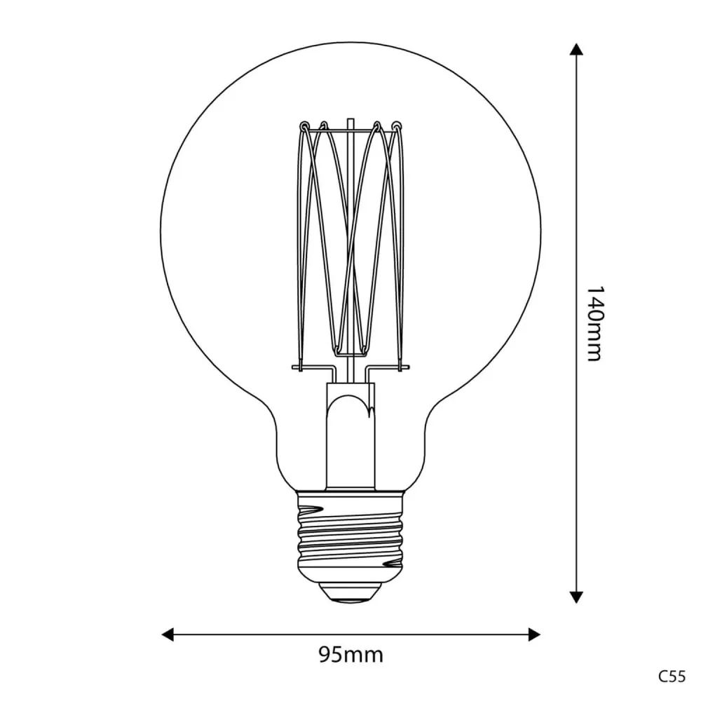 Ampoule LED Dorée Carbon Line filament vertical Globe G95 7W 640Lm E27 2700K Dimable - C55
