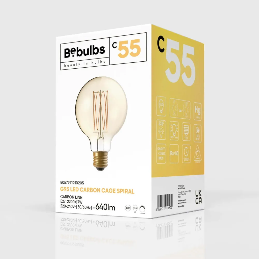 Ampoule LED Dorée Carbon Line filament vertical Globe G95 7W 640Lm E27 2700K Dimable - C55