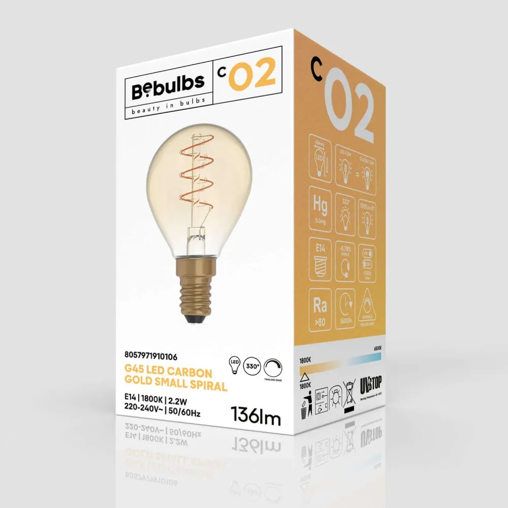 Ampoule LED Dorée Carbon Line filament spiralé Mini Globe G45 2,2W 136Lm E14 1800K Dimable - C02