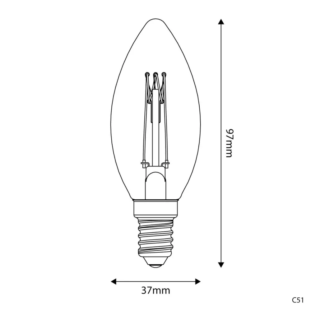 Ampoule LED dorée Carbon Line filament vertical Bougie C35 3,5W 300Lm E14 2700K Dimmerable - C51