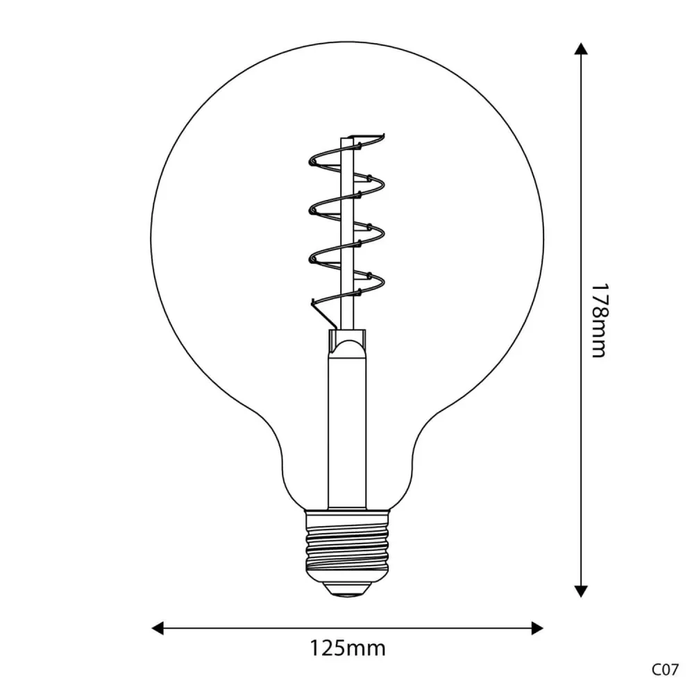 Ampoule LED Dorée Carbon Line filament spiralé Globe G125 4W 250Lm E27 1800K Dimmable - C07