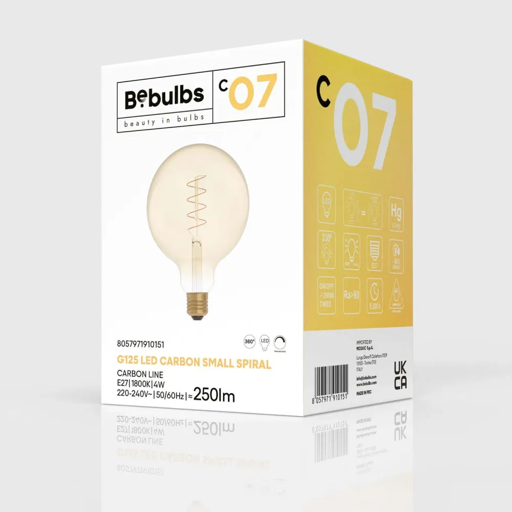 Ampoule LED Dorée Carbon Line filament spiralé Globe G125 4W 250Lm E27 1800K Dimmable - C07