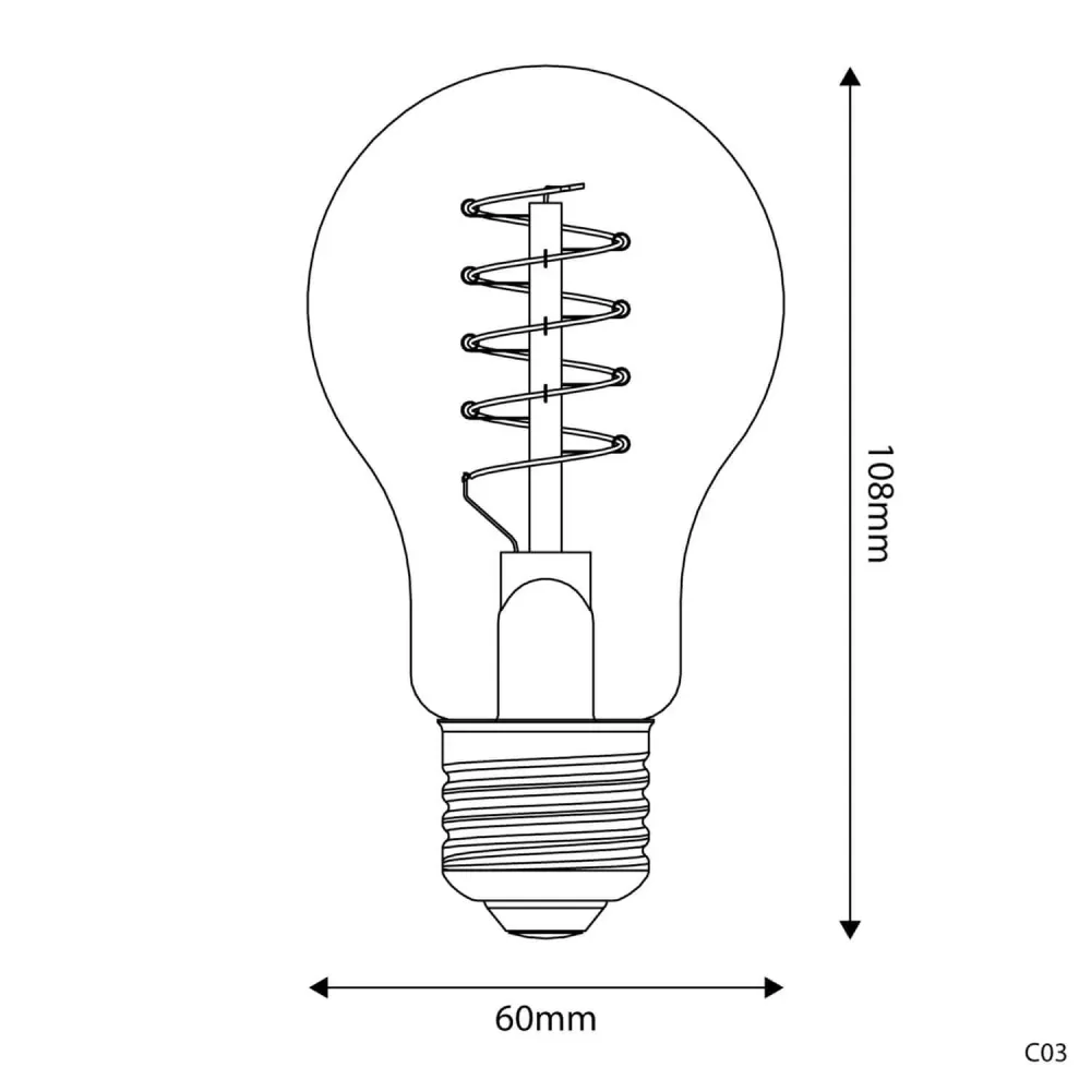 Ampoule LED Dorée Carbon Line filament spiralé Goutte A60 4W 250Lm E27 1800K Dimmable - C03