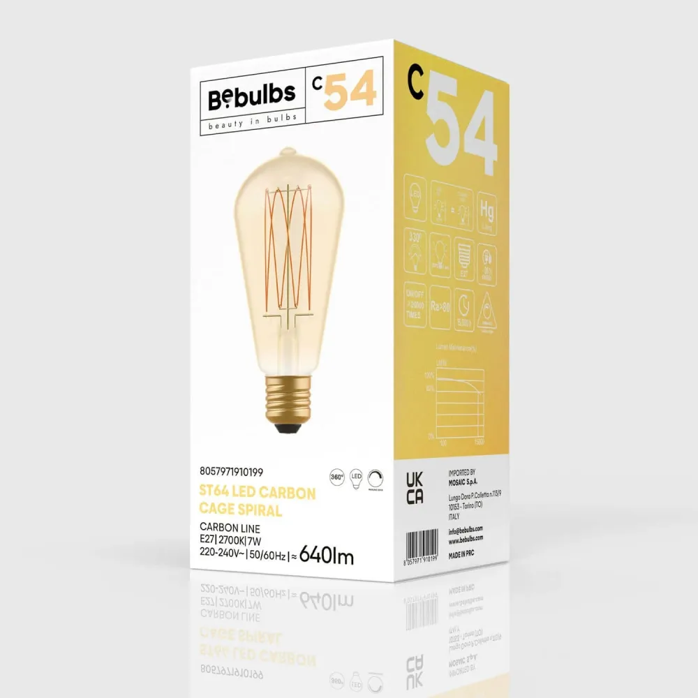 Ampoule LED Dorée Carbon Line filament vertical Edison ST64 7W 640Lm E27 2700K Dimmerable - C54