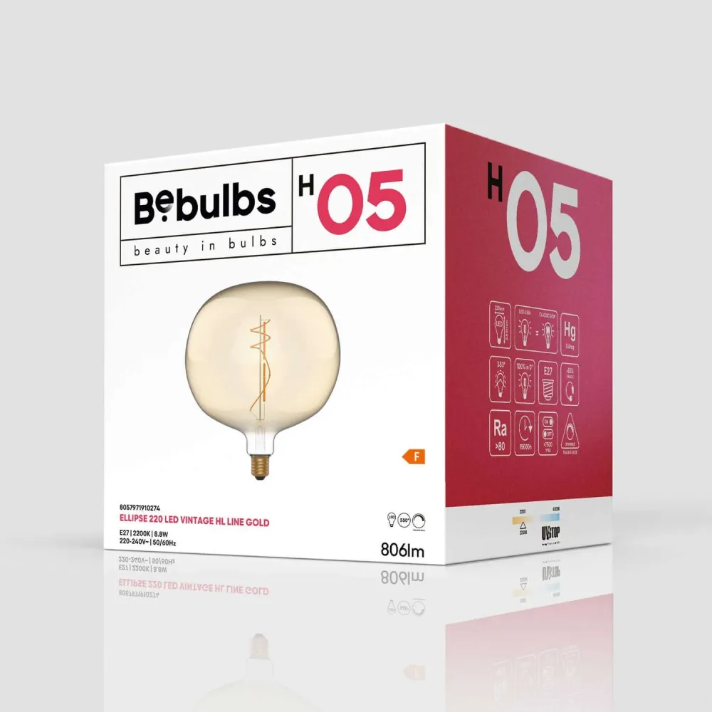 Ampoule LED Dorée Ellipse 220 8,8W 806Lm E27 2200K Dimmable - H05