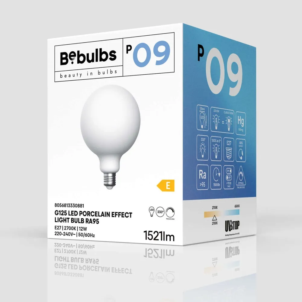 Ampoule LED Effet Porcelaine CRI 95 G125 12W 1521Lm E27 2700K Dimmerable - P09