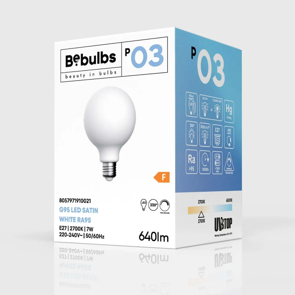 Ampoule LED Effet Porcelaine CRI 95 G95 7W 640Lm E27 2700K Dimmable - P03