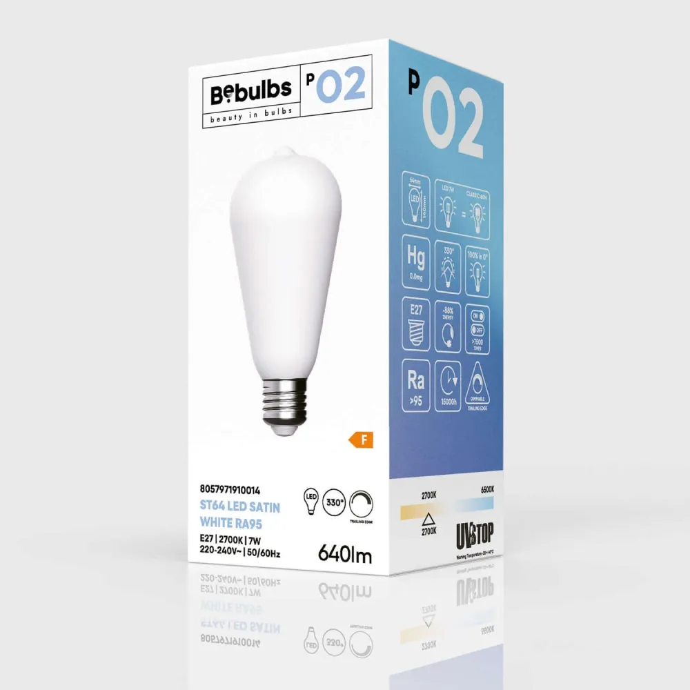 Ampoule LED Effet Porcelaine CRI 95 ST64 7W 640Lm E27 2700K Dimable - P02