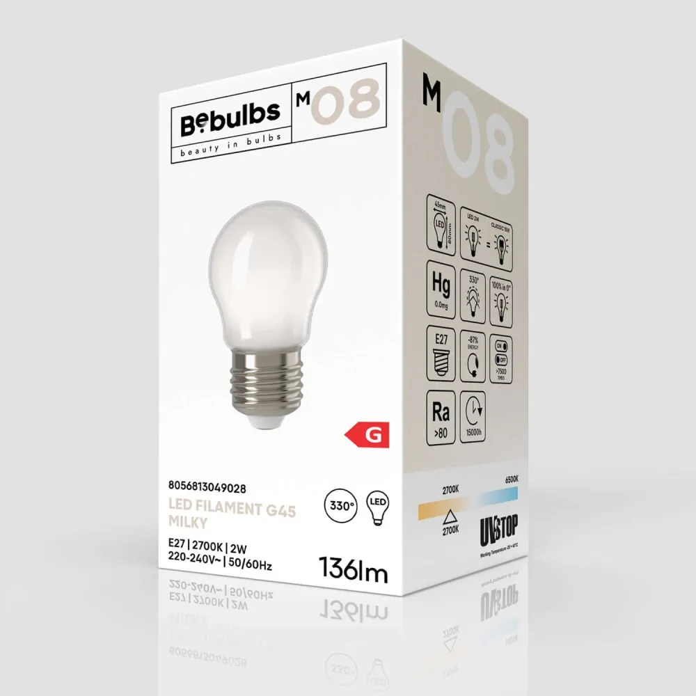 Ampoule LED Milky Globetta G45 2W 136Lm E27 2700K - M08