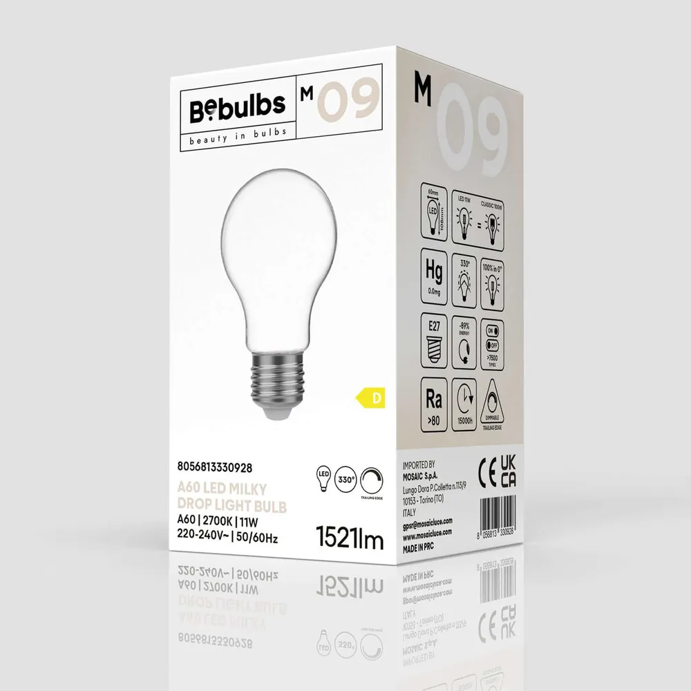 Ampoule LED Milky Goccia A60 11W 1521Lm E27 2700K Dimmerable - M09