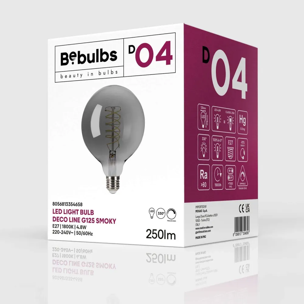Ampoule LED Smoky Globe G125 4,8W 250Lm E27 1800K Dimmbable - D04