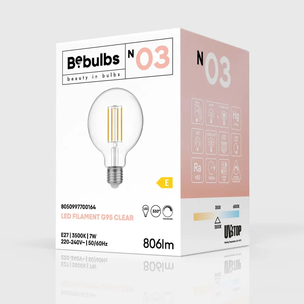Ampoule LED Transparente Globe G95 7W 806Lm E27 3500K Dimmable - N03