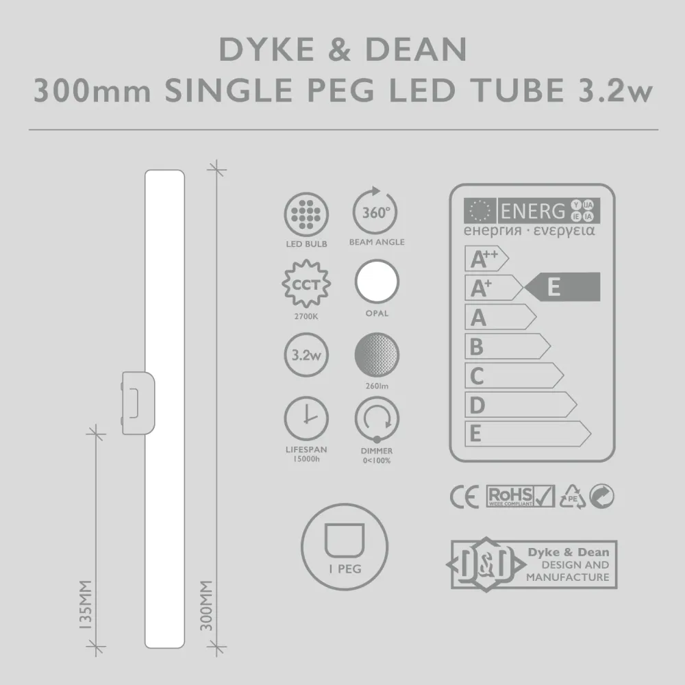 AMPOULE LED TUBE VERRE OPALE PEG 3.2W 300MM