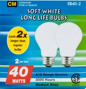Ampoule type A19 40W / blanc doux (paquet de 2)