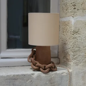 ANDROS | Lampe, grès sable brun et coton ivoire