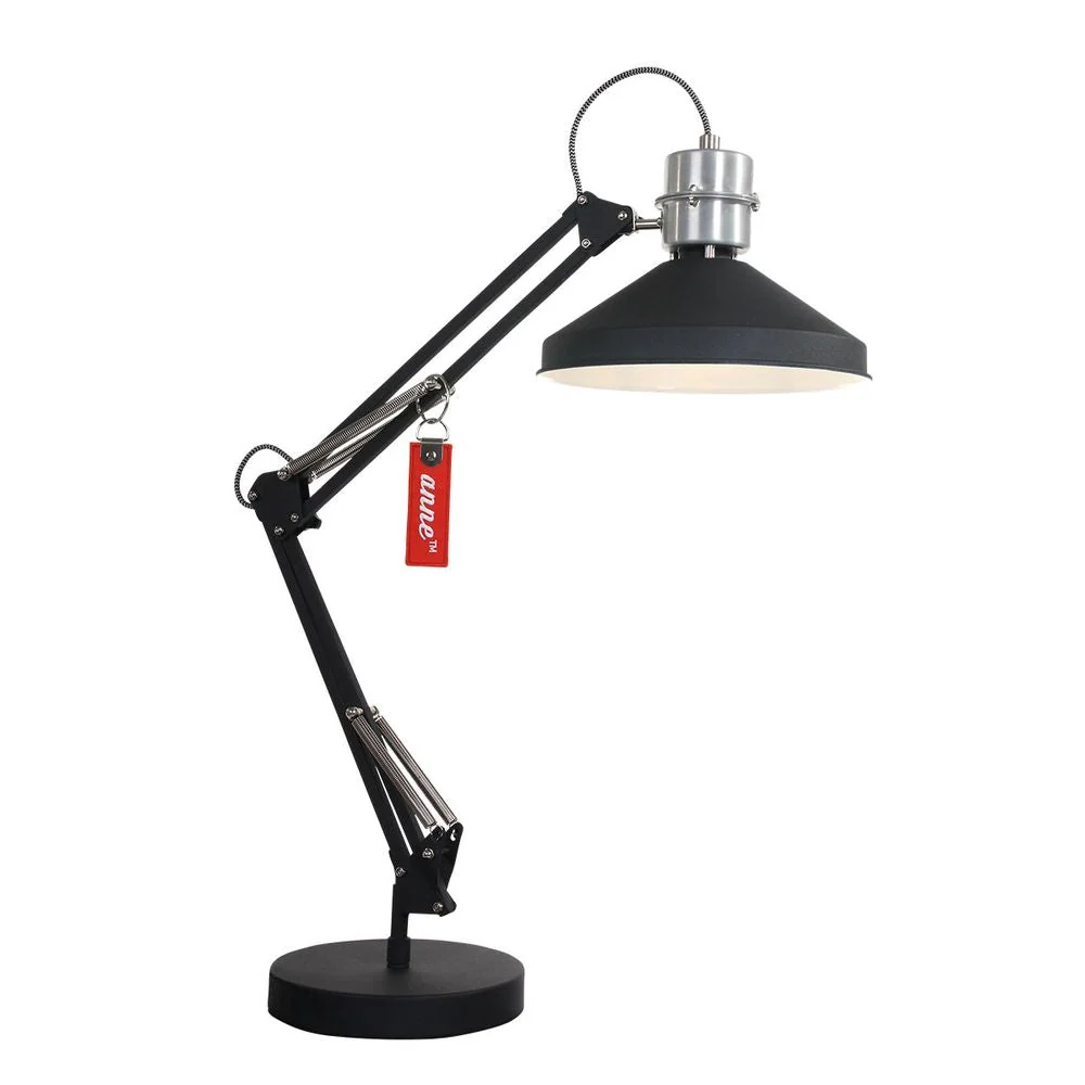 Lampe de table à bras articulé Anne Light & Home Zappa 1L, métal noir, culot E27