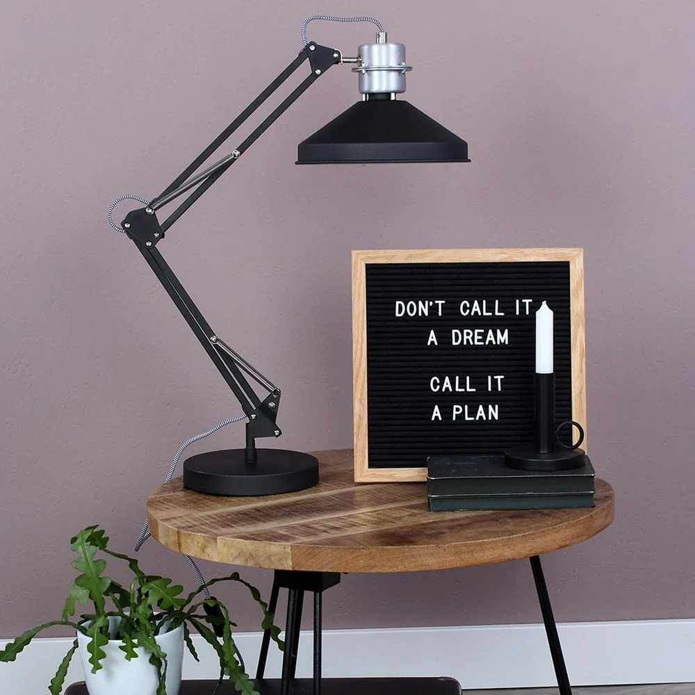 Lampe de table à bras articulé Anne Light & Home Zappa 1L, métal noir, culot E27