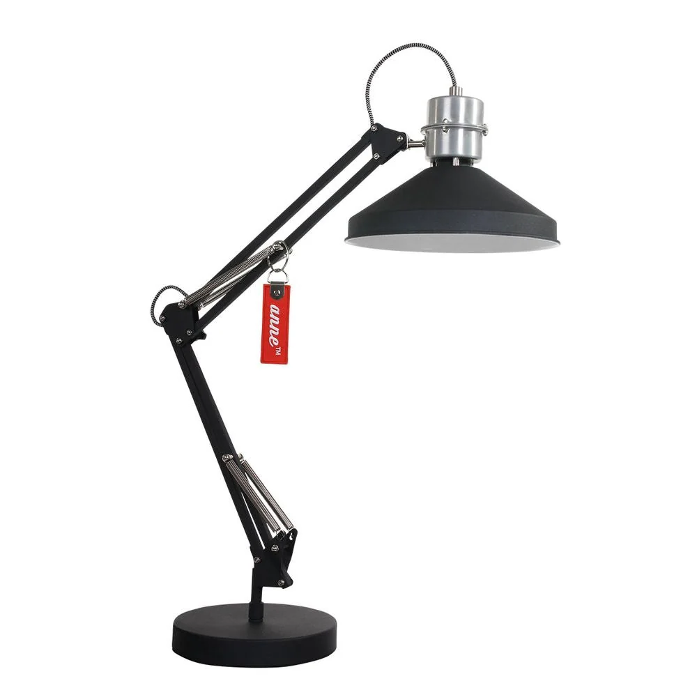 Lampe de table à bras articulé Anne Light & Home Zappa 1L, métal noir, culot E27