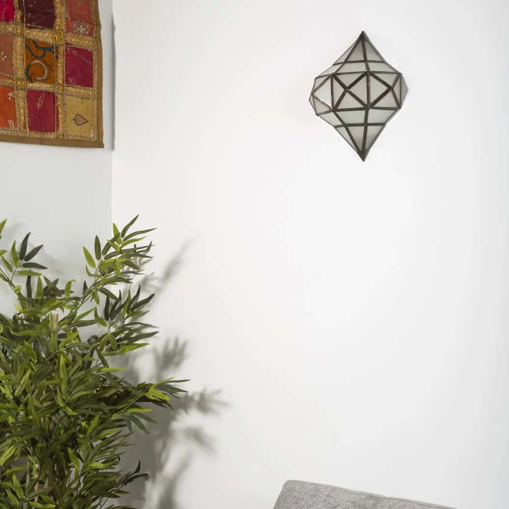 Applique Arabe en Fer Forgé et Verre Diamant Blanc