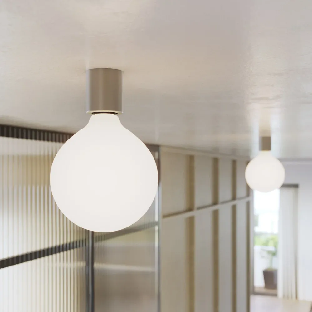 Applique en métal avec ampoule globe effet porcelaine - Titane satiné
