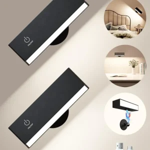 Applique murale LED rechargeable moderne, lampe de chevet à rotation 360° et intensité variable