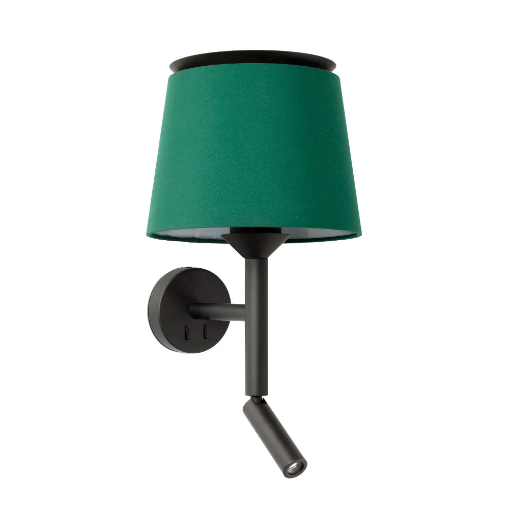 Applique murale SAVOY noire et verte avec liseuse
