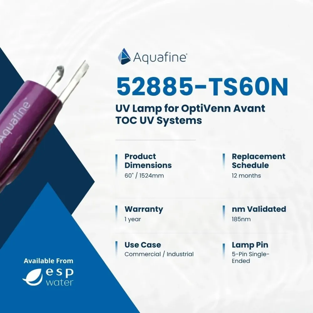 Lampe UV Aquafine 52885-TS60N de 60 pouces pour système UV OptiVenn et Avant TOC