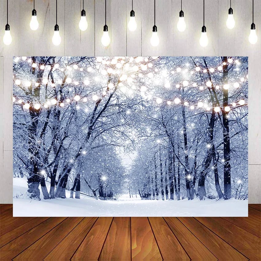 Arrière-plan de photographie de neige d'hiver, arrière-plan de noël, arbres forestiers, accessoires de flocon de neige, éc...