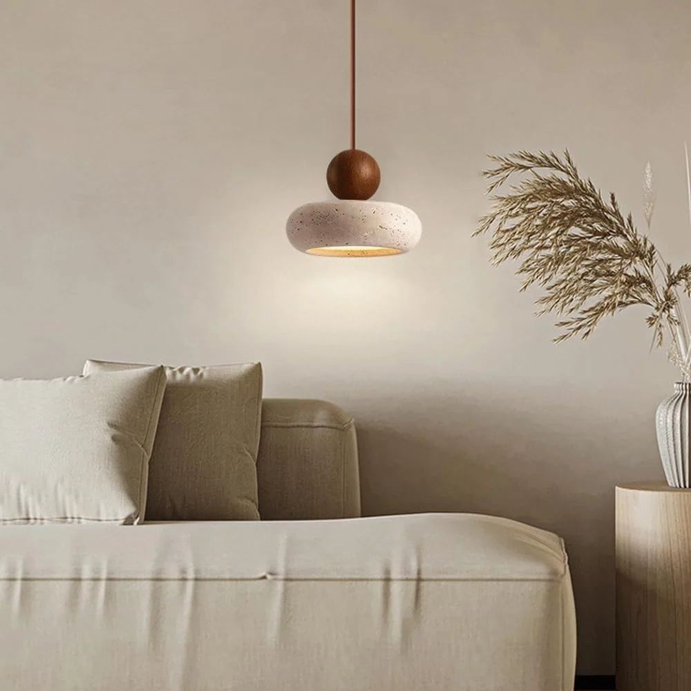 Suspension en travertin en pierre naturelle Alvione Bauhaus Noyer At Ease Home Life