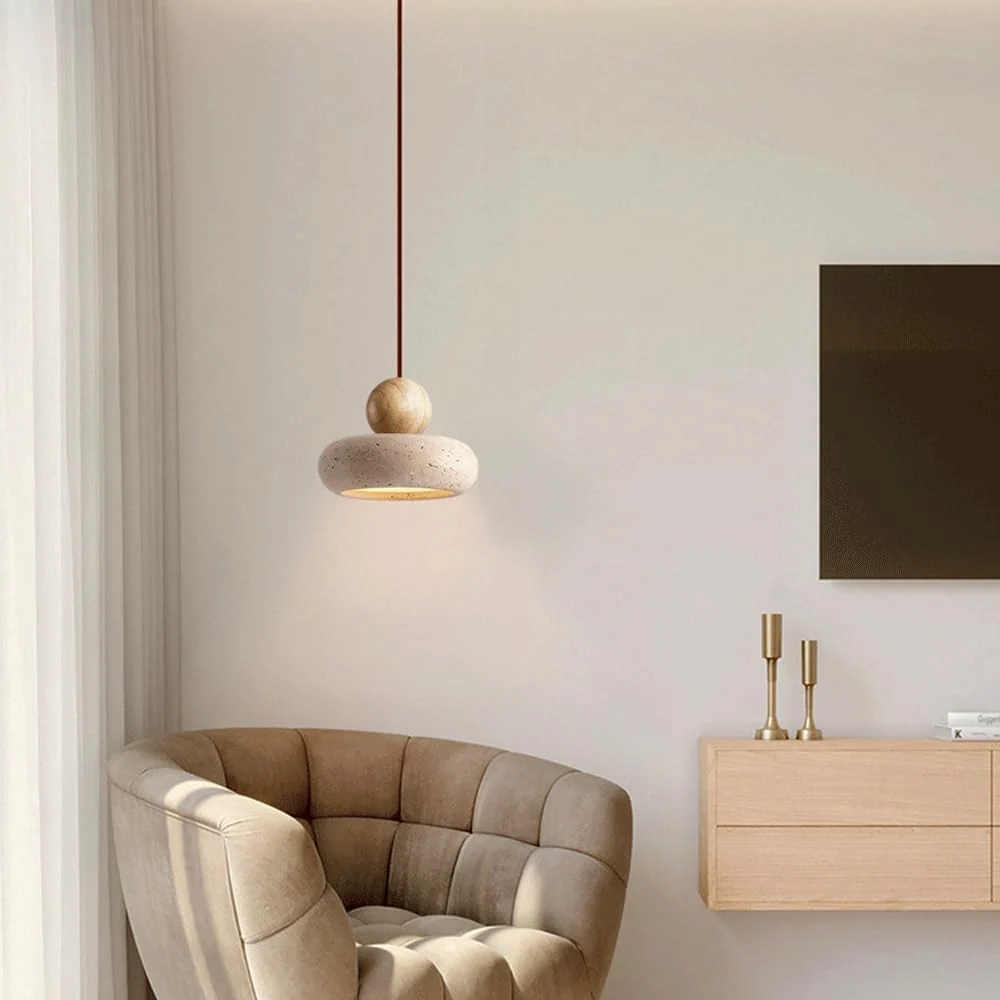 Suspension en travertin en pierre naturelle Alvione Bauhaus Noyer At Ease Home Life
