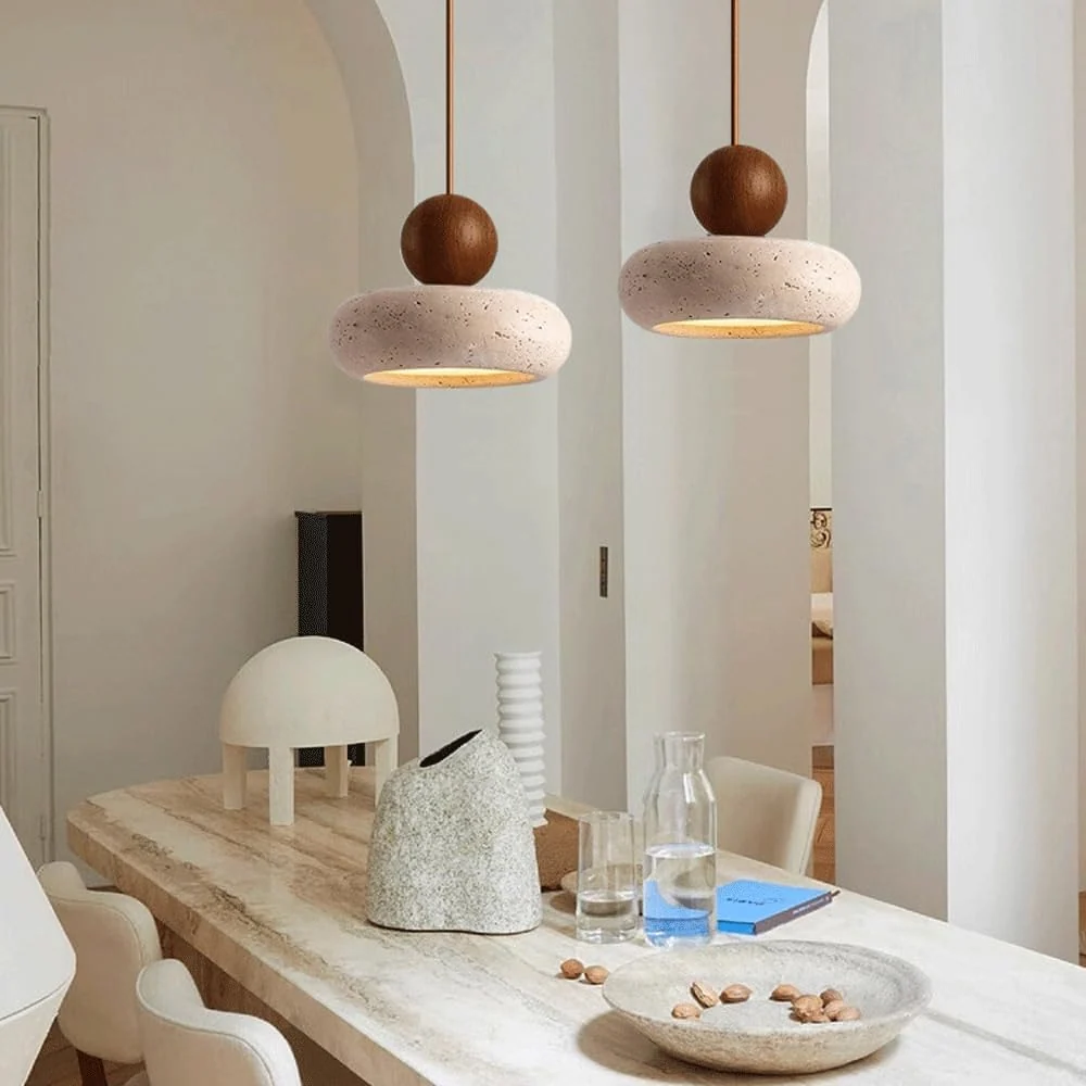 Suspension en travertin en pierre naturelle Alvione Bauhaus Noyer At Ease Home Life