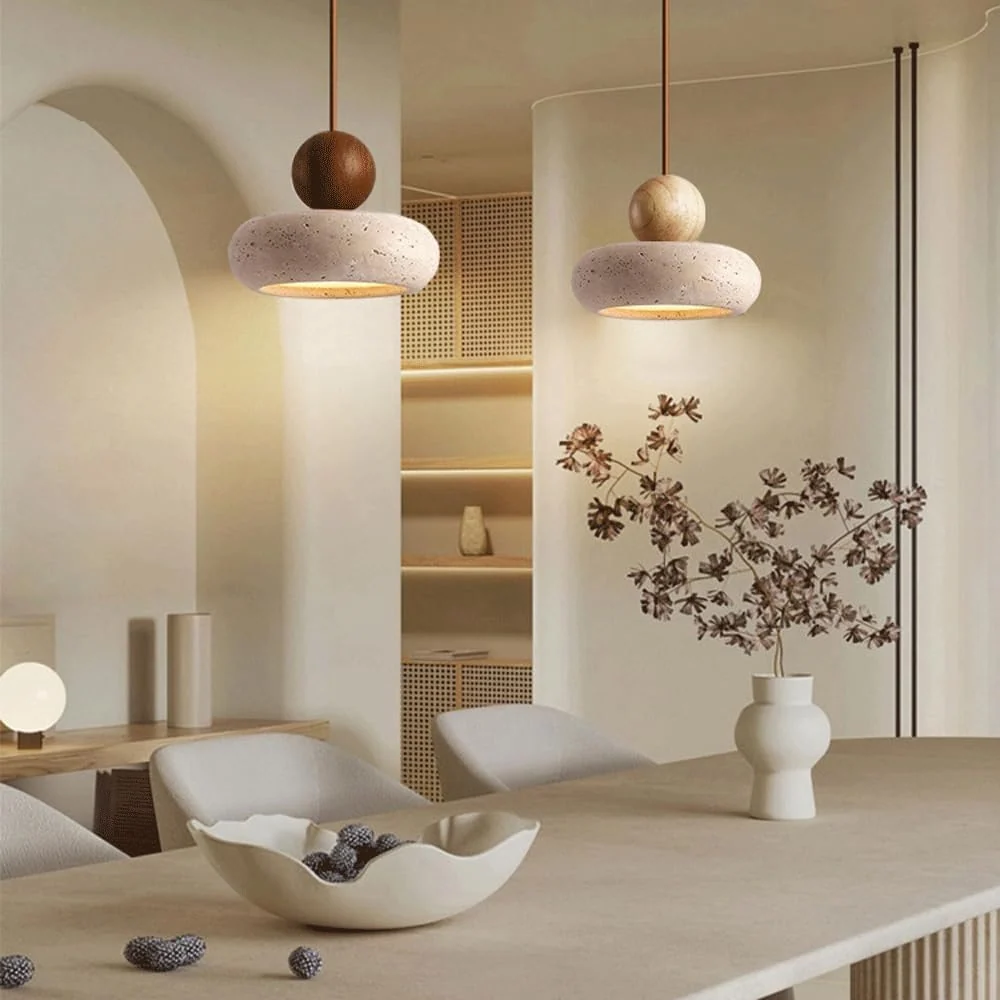 Suspension en travertin en pierre naturelle Alvione Bauhaus Noyer At Ease Home Life