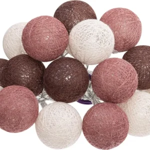 Atmosphera LED Party Lights Land Balls aubergine / rose foncé - Guirlande lumineuse en coton - Boule de coton - 16 Boules...