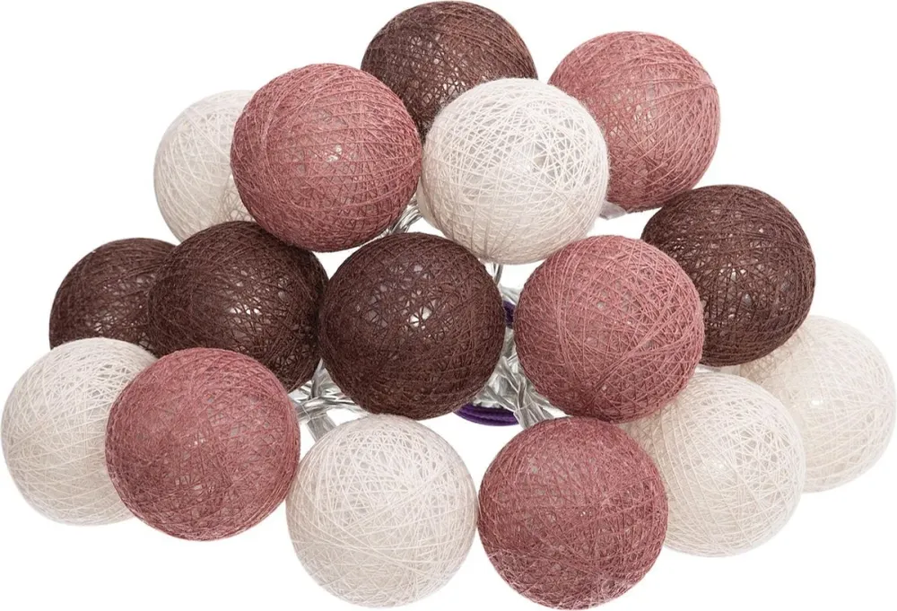 Atmosphera LED Party Lights Land Balls aubergine / rose foncé - Guirlande lumineuse en coton - Boule de coton - 16 Boules...