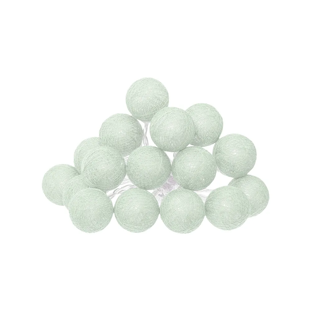 Atmosphera LED Party Lights Land Balls Vert Céladon - Guirlande lumineuse en coton - Boule de coton - 16 Boules - Dia 3,5...